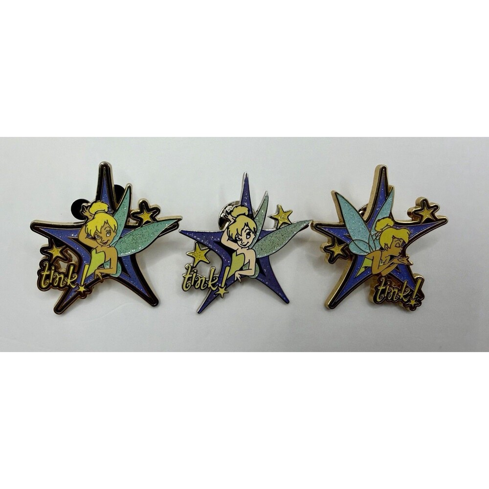 Lot Of 3 Tinker Bell “Tink!” Lanyard Sparkle Star Pins